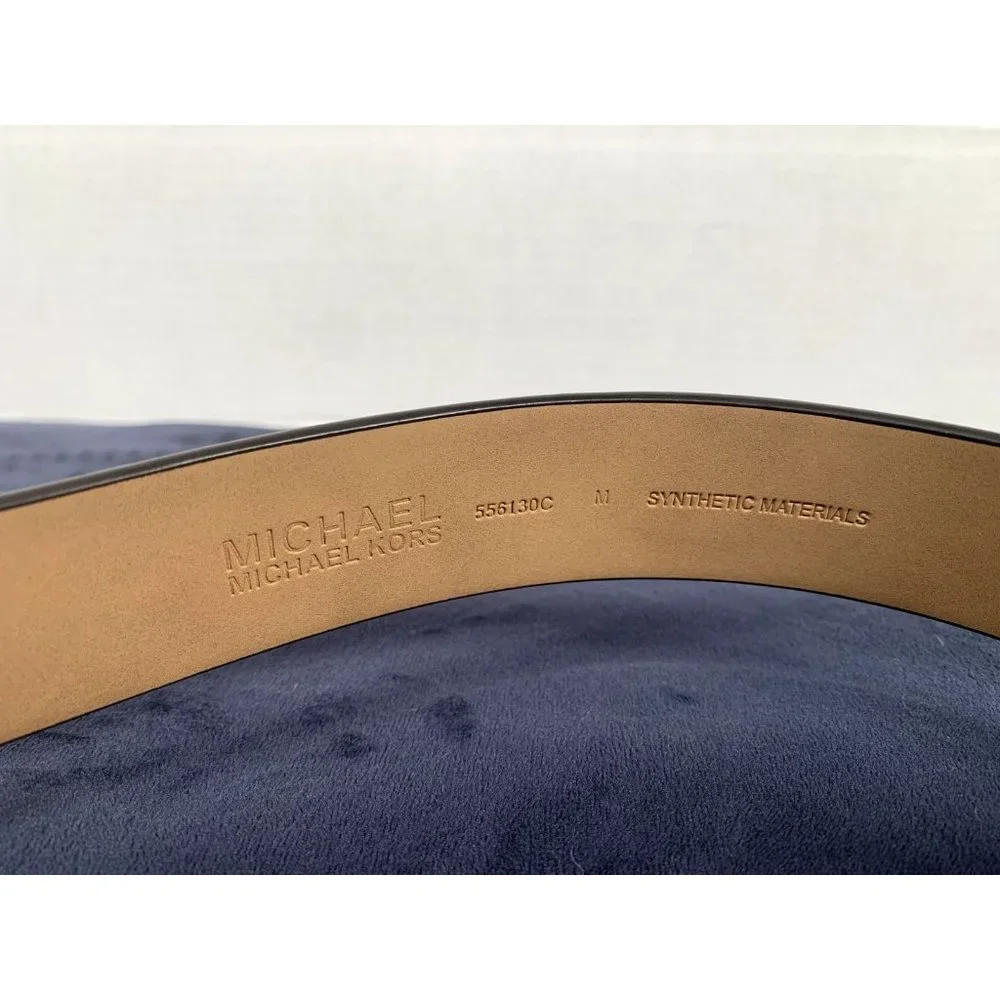 Michael Kors Signature Belt Medium Ivory Brown Logo Gold Buckle New with‎ tags